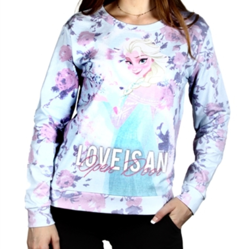 Frozen Floral Sweatshirt Floral Elsa Womens NWOT